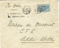 1930- Service Avion Djibouti- Addis-Abbeba - Lettre Affr. à 1,50 Fr Oblit. Djibouti / Postes Cad Ondulé - Covers & Documents