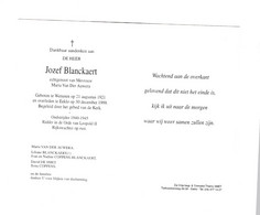 RIJKSWACHTER J.BLANCKAERT °WETTEREN 1921 +EEKLO 1999 (M.VAN DER AUWERA) - Imágenes Religiosas