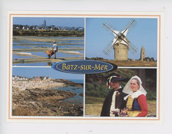 Batz Sur Mer - Multivues :marais Salants Moulin à Vent Plage Côte Couple Mariés Coiffe Costume Folklore (cp Vierge 8604 - Batz-sur-Mer (Bourg De B.)