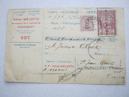 1920 , Remicourt   , Firmenlochung , Perfin   E.V.  , Carte Recepisse - 1909-34