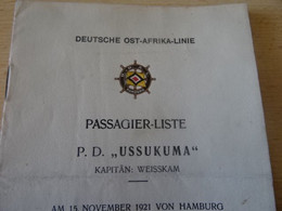 Deutsch-Ost-Afrika-Line  "Passagier-Liste P.D.USSUKUMA 1921 - World