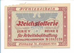 Y22880/ Prämienschein Reichslotterie Der NSDAP Für Arbeitsbeschaffung 1935 - Oorlog 1939-45