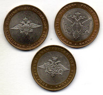 RUSSIA, Set Of 3 Coins 10 Rubles, Bimetallic, Year 2002, KM #Y752, Y753, Y754 - Russland