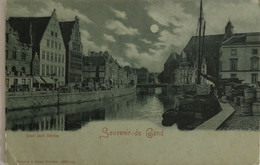 Gent - Gand /  Souvenir De (Mondschein Kaart) Quai Aux Herbes Ca 1899 - Gent
