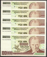 TURKEY. 5 Pieces X 100000 Lira 1997. Pick 206. UNC. - Turkey