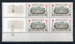 RC 22628 MAROC N° 389 ENTRAIDE NATIONALE BLOC DE 4 COIN DATÉ NEUF ** MNH TB ( PLI LE LONG DE LA MARGE VOIR SCAN ) - Marokko (1956-...)