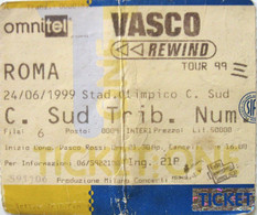 VASCO ROSSI Rewind Tour Biglietto Concerto Ticket Roma 1999 Stadio Olimpico - Concerttickets