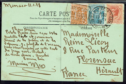 Monaco - 1928 - Affr. Tricolore, Oblitération Daguin Sur CPA "Monte-Carlo - Ensemble Du Casino" Pour  Florensac - B/TB - - Covers & Documents