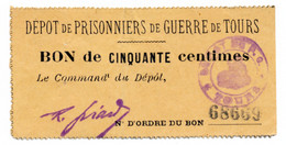 1914-1918 // P.O.W. // Bon De Prisonnier De Guerre // TOURS // Cinquante Centimes - Andere & Zonder Classificatie