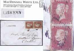 Ireland Longford 1849 Cover To Dublin With Pair 1d Red Plate 80 Tied "206" Small Sans-serif LISRYAN Receiving House - Préphilatélie