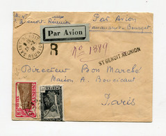 !!! REUNION, LETTRE RECOMMANDEE PAR AVION DE ST BENOIT POUR PARIS DU 23/2/1938 - Lettres & Documents