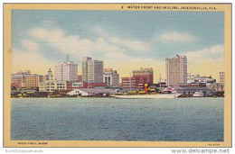 Florida Jacksonville Water Front And Skyline 1949 Curteich - Jacksonville