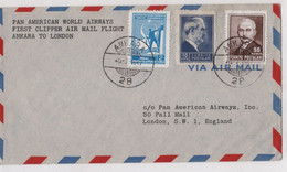 PAN AMERICAN WORLD AIRLINES FIRST CLIPPER AIR MAIL FLIGHT ANKARA TO LONDON ,1947,FDC, - Covers & Documents
