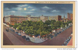 Florida Jacksonville Hemming Park By Moonlight 1943 Curteich - Jacksonville