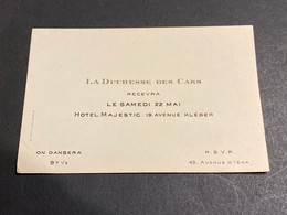 Carte Noblesse Française De La Duchesse Des Cars Hôtel Majestic - Tarjetas De Visita