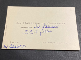Carte Noblesse Française De La Marquise De Chambray - Tarjetas De Visita