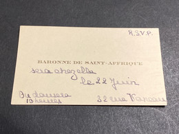 Carte Noblesse Française De La Baronne De Saint Afrique - Visitenkarten
