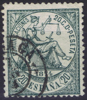 ESPAÑA Ø 146. Alegoría De La Justicia. 20 Cent. Mat. Fechador De 1857 Málaga Centrado Normal - Used Stamps