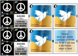 Finland Russia 2022 No War! Help To Ukraine Peterspost Set Of 3 Blocks Of 3 Stamps With Labels Each Mint - Ungebraucht