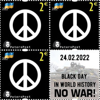 Finland 2022 No War! 24.02.22 The Black Day In History Help To Ukraine Peterspost Block Of 3 Stamps With Label Mint - Ungebraucht