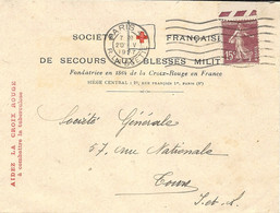 1937 - Enveloppe CROIX ROUGE De PARIS - 47 , Affr. 15c. + "Aidez La Croix Rouge / à Combattre La Tuberculose" - Croix Rouge