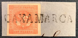 Peru 1858 SUPERB 1p Red With RARE CAXAMARCA Postmark. Scott 4 Expertised Peter Holcombe (Perou Pizarro Inca War Battle - Pérou