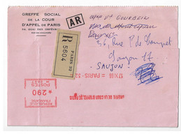 PARIS 32 Carte Lettre Recommandée Réexpédiée Greffe Social Cour D'appel EMA Type M 2,90 F Ob 1966 Réexp Saujon Charentes - 1961-....