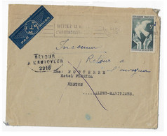 PARIS Lettre Dest Menton Retour Envoyeur 2316 Verso Griffe DESTINATAIRE INCONNU Etiquette Par Avion 3F Yv 761 Ob 1946 - 1921-1960: Période Moderne