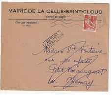 LA CELLE St CLOUD Lettre Entête Mairie 6F Moissonneuse Yv 1115 Retour Envoyeur Verso INCONNU Ob 1958 - 1921-1960: Période Moderne