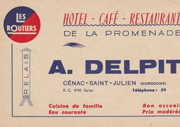 24 CARTON PUBLICITAIRE 24 CENAC SAINT JULIEN HOTEL CAFE RESTAURANT A DELPIT LES ROUTIERS - Autres Communes