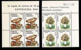 ANDORRA  ANDORRE Bureau Espagnol  Champignons  2 Valeurs En Bloc De 4 Coin De Feuille Haut ** MNH LUXE - Andere & Zonder Classificatie