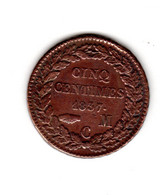 " Baisse De Prix " MONACO Pièce 5 Cent Honoré V 1837 TTB+  Gad-102 - 1819-1922 Onorato V, Carlo III, Alberto I
