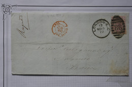V10 GREAT BRITAIN BELLE LETTRE 1877  LONDON   A COGNAC FRANCE ++N°56  + AFFRANCH. PLAISANT - Covers & Documents