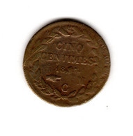 " Baisse De Prix " MONACO Pièce 5 Cent Honoré V Grosse Tête Cuivre Jaune 1837 TTB Gad-103 - Charles III.