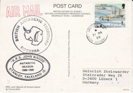 British Antarctic Territory (BAT) RRS John Biscoe Off Anvers Island Postcard Ca Rothera 31 MR 89 (57650) - Storia Postale