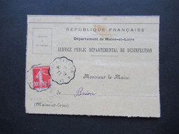 Frankreich 1912 Säerin Departement De Maine Et Loire Service Public Departemental De Desinfection An Den Maire De Brion - Lettres & Documents