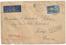 ALGERIE PETAIN 1FR SEUL LETTRE REC FRANCHISE OFFICE AVION ALGER 26.5.1942 ADRESSEE MARECHAL PETAIN A VICHY - 1941-42 Pétain