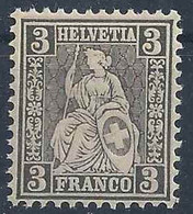 Sitzende Helvetia 29, 3 Rp.grauschwarz **         1862 - Ungebraucht