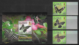 Brunei 2012 MiNr. 775 - 778 (Block 44) ) Insects Butterflies - I  Tailed Jay 3v +1 S\sh MNH**  7.00 € - Brunei (1984-...)