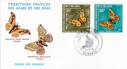 L4N088 AFFARS ET ISSAS 1976 Papillons FDC Papillons Nocturnes  65f, 100f Djibouti 05 05 1976 / Envel.  Illus. - Covers & Documents