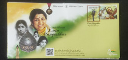 India 2022 Lata Mangeskar 1929-2022 Musician, Music, Song Bharat Ratna, Colour Cancellation , Cover (**) Inde Indien - Covers & Documents
