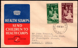 NEW ZEALAND 1950 First Day Cover FDC Health Stamps Send Children To Health Camps Souvenir Cover Posted To India (**) - Briefe U. Dokumente