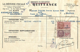 France 1949 - Quittance : Indemnité De Résiliation De : La Défense Fiscale - Covers & Documents