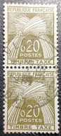 TAXE N°92. Paire Verticale. 20c. Brun-olive. Cachet Du 31 Mars 1960 à Lyon-Grolée - 1960-.... Gebraucht
