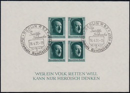 Block 8 Hitler, UNGEZÄHNT, Ausstellungs-Sonderstempel SST Berlin 18.4.1937 - Sin Clasificación