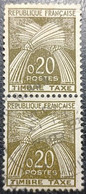 TAXE N°92. Paire Verticale. 20c. Brun-olive. Cachet Du 18 Juillet 1981 à Lyon Les Terreaux - 1960-.... Gebraucht