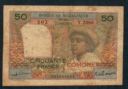 COMORES P2b 50 FRANCS 1963 Serie #2066 FINE  2 P.h. - Comoros