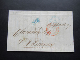 Belgien 1838 Blauer K2 Bruxelles Und Roter K2 Belgique Par Valenciennes Blauer Stempel Ra1 B3R Nach Bordeaux - 1830-1849 (Unabhängiges Belgien)