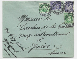 FRANCE MAZELIN 80CX2+ 1FR20 IRISX2 LETTRE DANNEMARIE 7.9.1945 HAUT RHIIN POUR SUISSE AU TARIF - 1945-47 Ceres Of Mazelin