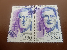 Général De Gaulle (1890-1970)  Portrait - 2f.30 - Yt 2634 - Bleu, Violet Et Noir - Double Oblitérés - Année 1990 - - De Gaulle (Général)